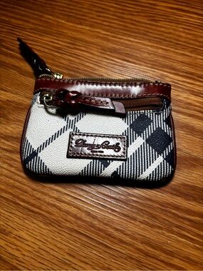 Dooney & Bourke Cream and Brown Plaid Zip Coin Pouch